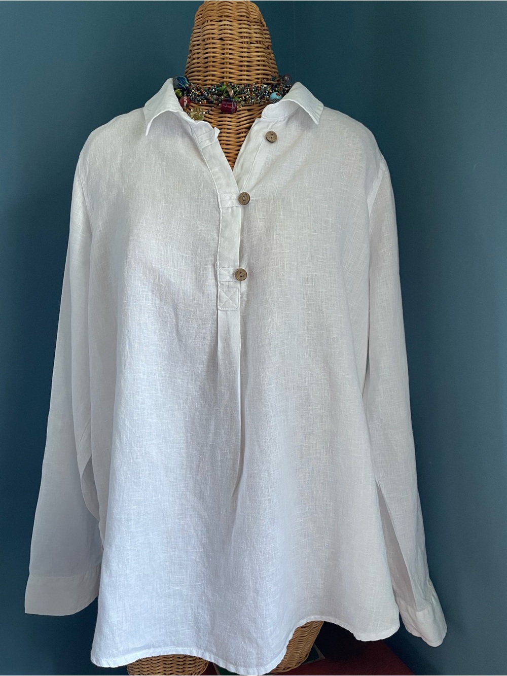Sigrid Olsen White 100% Linen Relaxed Pullover Tunic Top Size XL - Picture 8 of 12